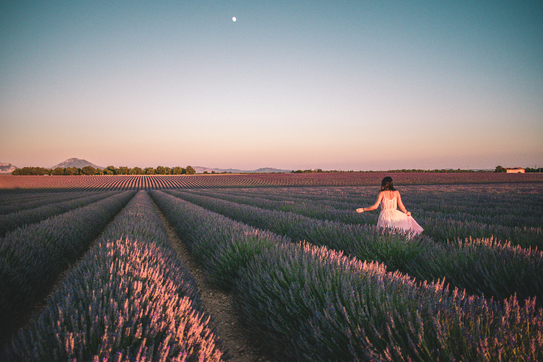 figura umana, campi di lavanda