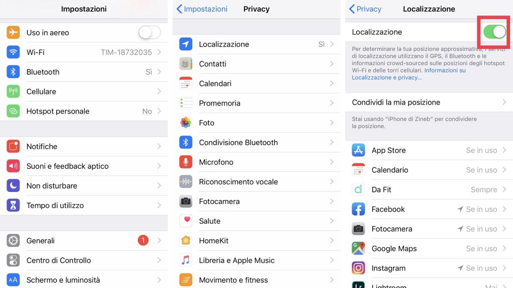 iphone disattivare localizzazione