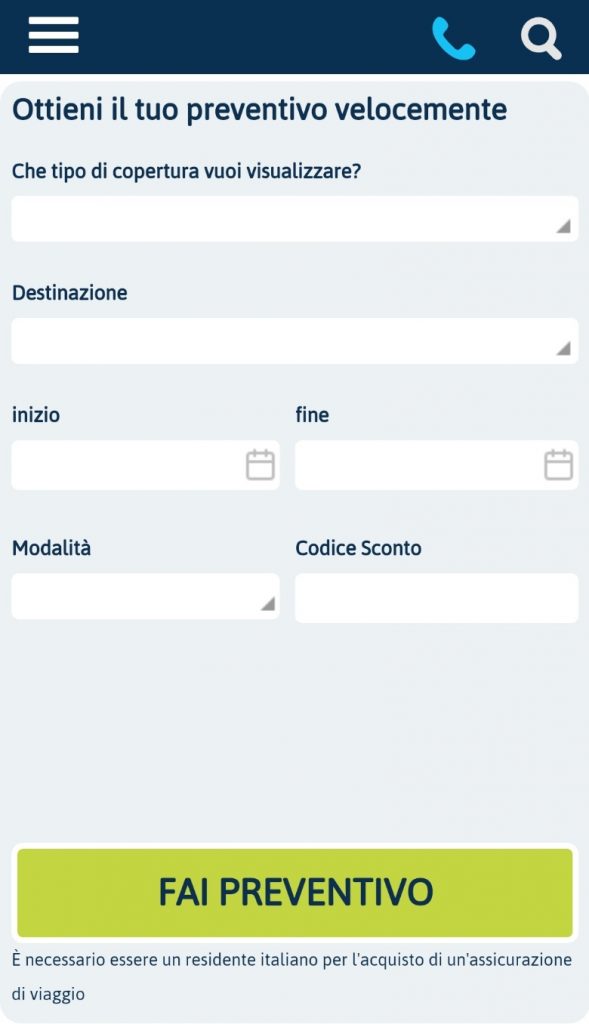 mobile columbus viaggi schermata