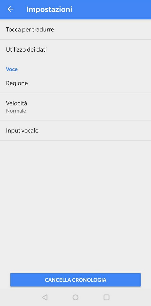 schermata impostazioni