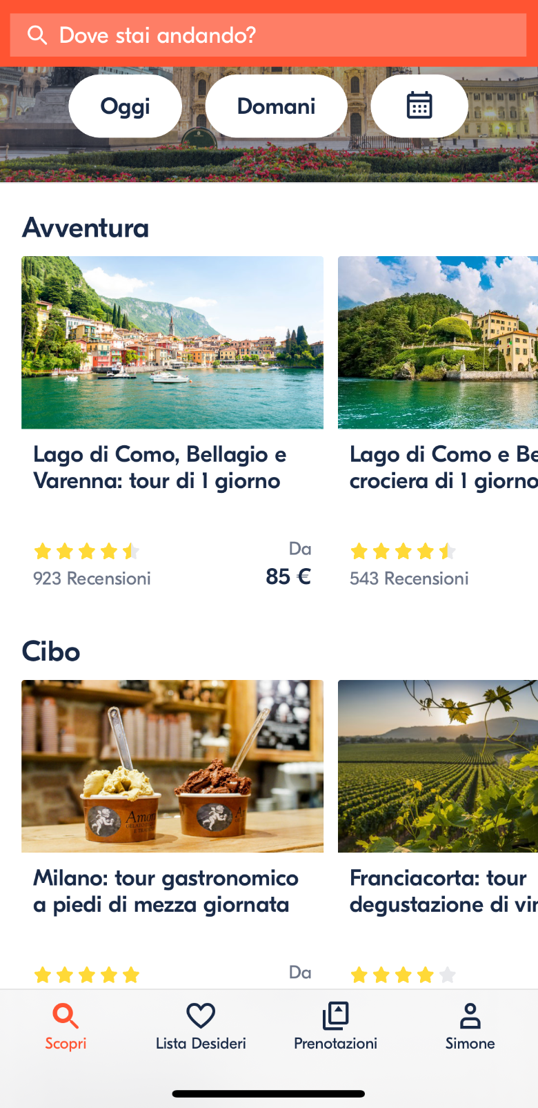 get your guide mobile schermata principale